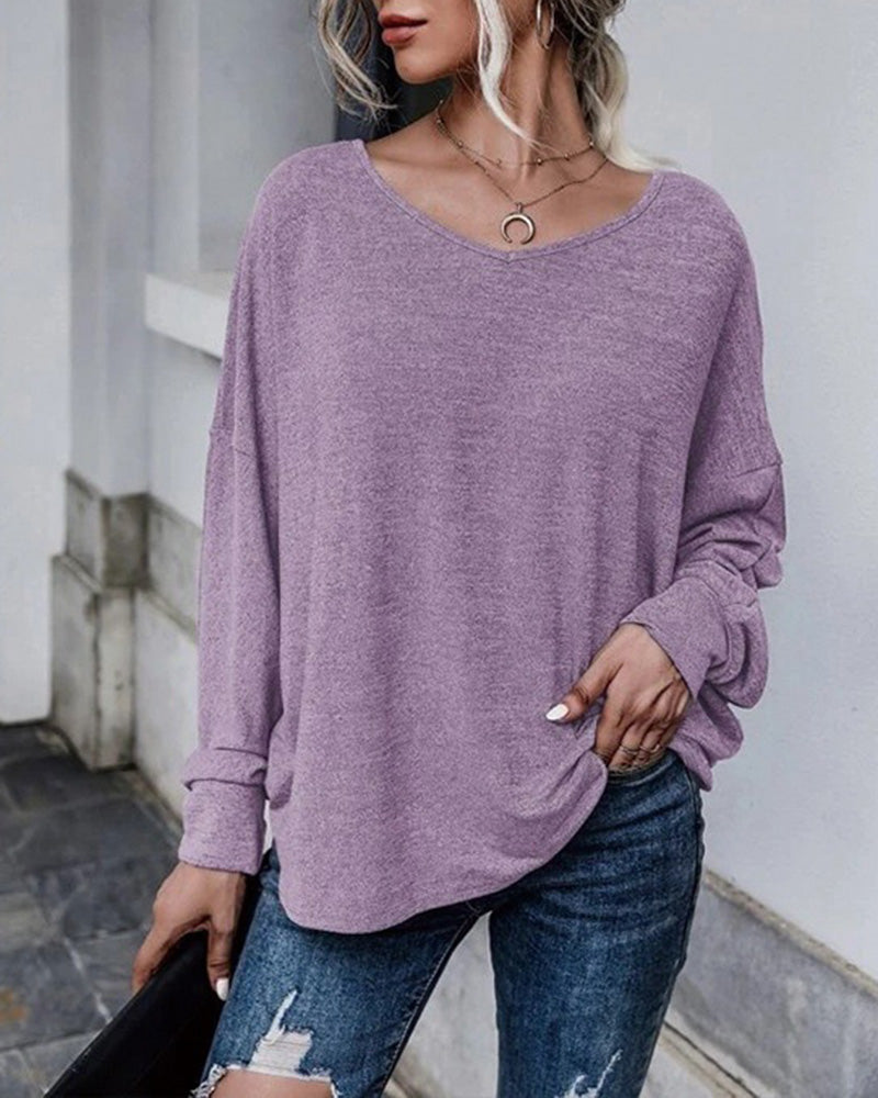 Tie Plunging Back Dolman Sleeve Oversize Top