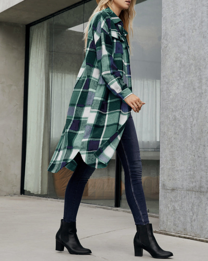 Button Down Plaid Classic Long Shirt Jacket