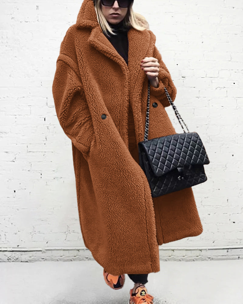 Loose Lamb-wool Coat Teddy Fur Lapel Mid-length Plush Coat