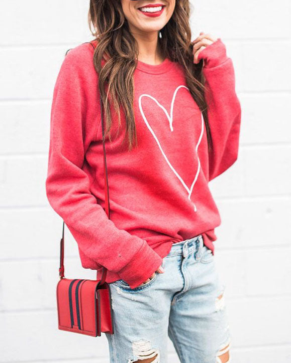 Valentine's Day Heart Crewneck Sweatshirt for Women Cute Shirts Long sleeve