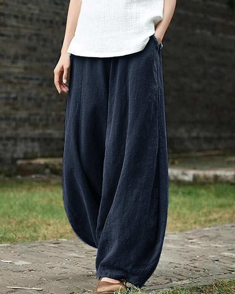 Casual Cotton Linen Baggy Pants with Elastic Waist Relax Fit Lantern Trouser