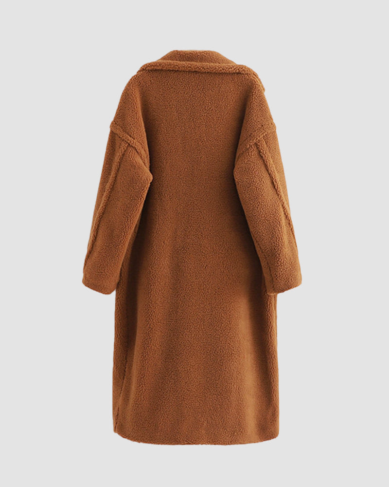 Loose Lamb-wool Coat Teddy Fur Lapel Mid-length Plush Coat