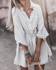 Solid Color Lapel Casual Fashion Loose Shirt Dresses