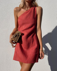 One Shoulder Mini Dress Summer Casual Sleeveless Dress