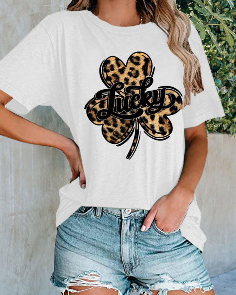 Lucky Clover Leopard Shirt Women's Casual Short-sleeved Top