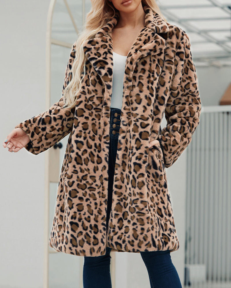 Faux Fur Coat Leopard Print Fluffy Coat