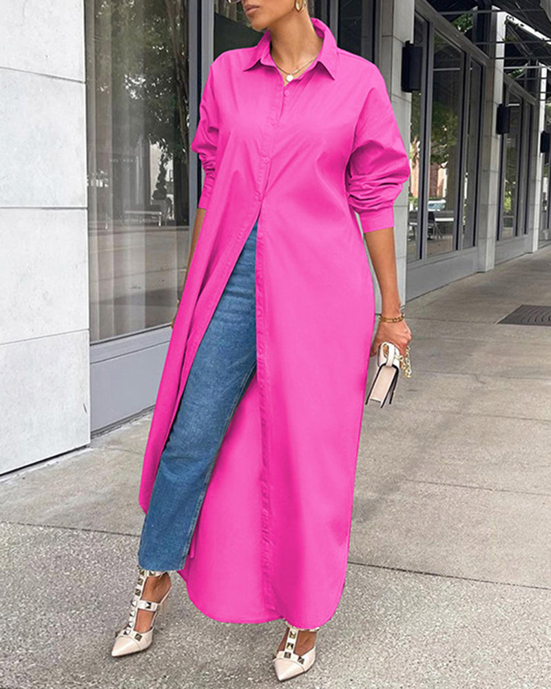 Button Down Maxi Shirts Dress Long Sleeve Collared V Neck Kaftan Loose Long Dress Coat