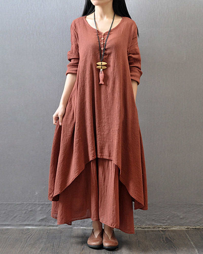 Loose Boho Cotton Maxi Kaftan Dress Layer Casual Long Tunic Dress