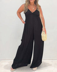 Casual Loose-Fitting Sleeveless Wide-Leg Jumpsuit