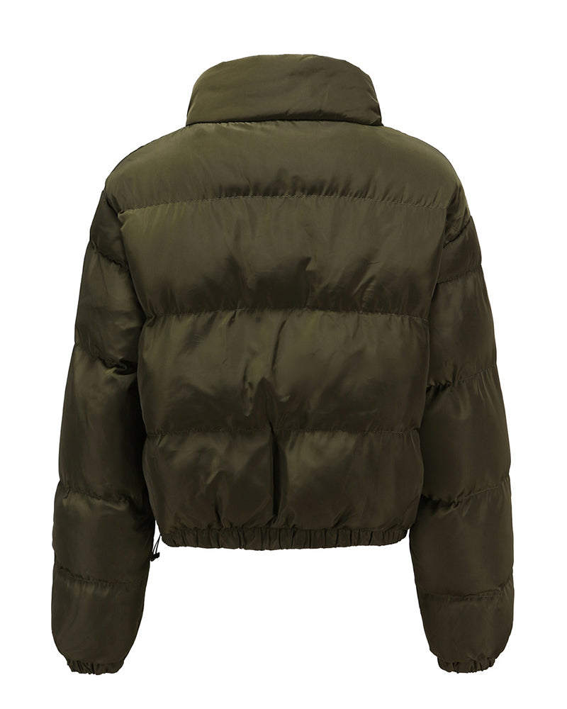 Short Puffer Jacket Stands Up Button Zipper Outerwear