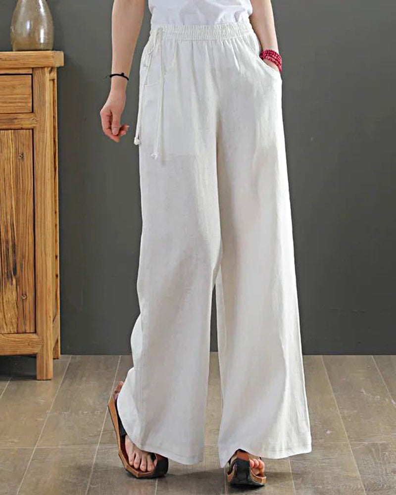 High Waisted Cotton Linen Palazzo Pants Wide Leg Long Pant Trousers