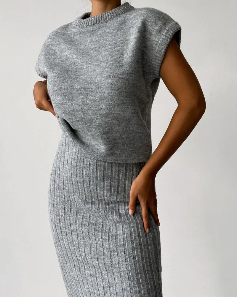 Sleeveless Vest + Knitted Skirt Two-piece Set