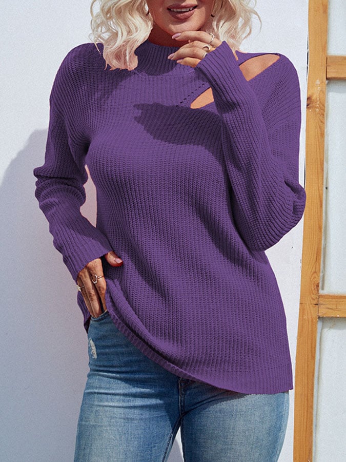 Solid Color Half Turtleneck Knit Top