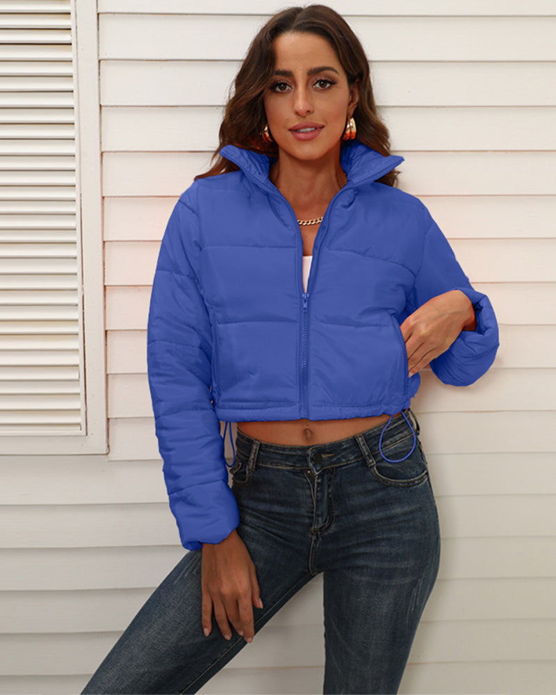Short Puffer Jacket Stands Up Zipper Outerwear