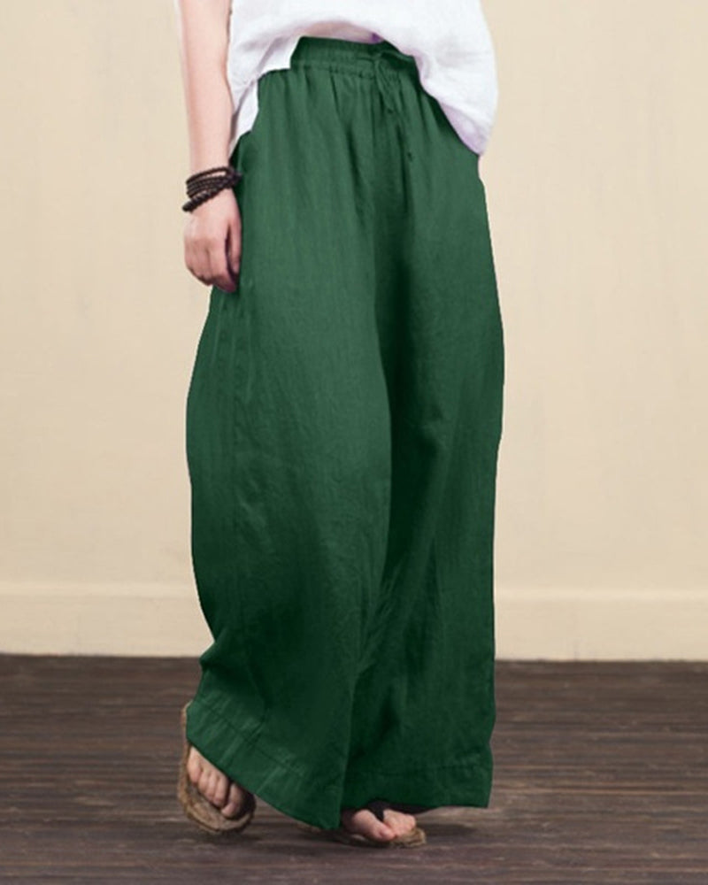 Casual Loose Women Trouser Oversize Pockets Wide Leg Pants