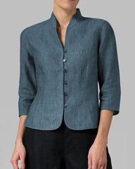 Stand Collar Button Slim Fit Three Quarter Sleeve Shirt Top