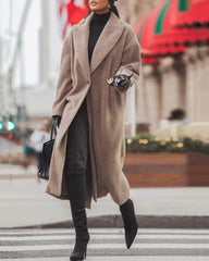 Turndown Collar Long Sleeve Plush Long Coat