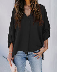 Casual V Neck Batwing 3/4 Sleeve T-Shirts Solid Color Loose Fit Cute Basic Flowy Tunic Tops