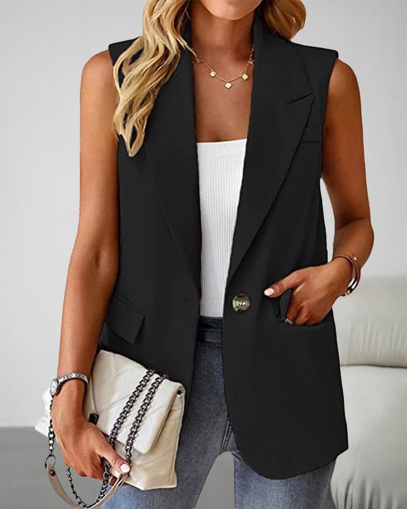 Sleeveless Buckled Slit Side Single Breasted Blazer Casual Office Wear Vest Jacket