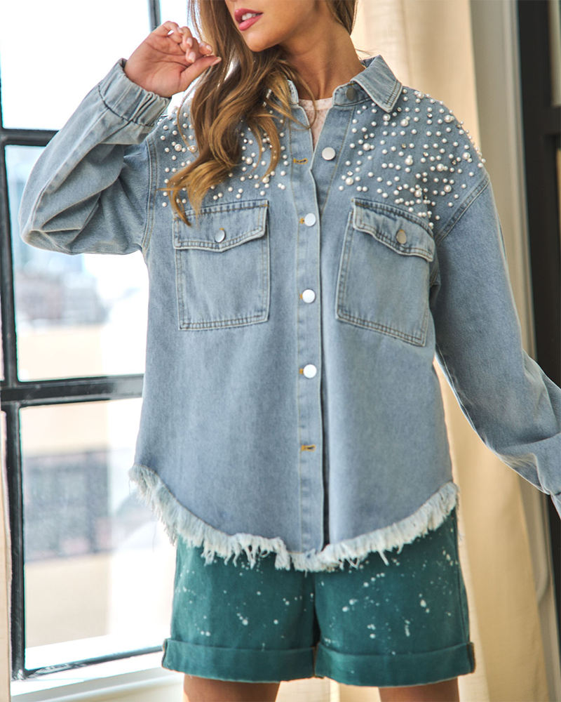 Street Ripped Denim Jacket Mid-length Distressed Jean Trucker Jackets with Pockets