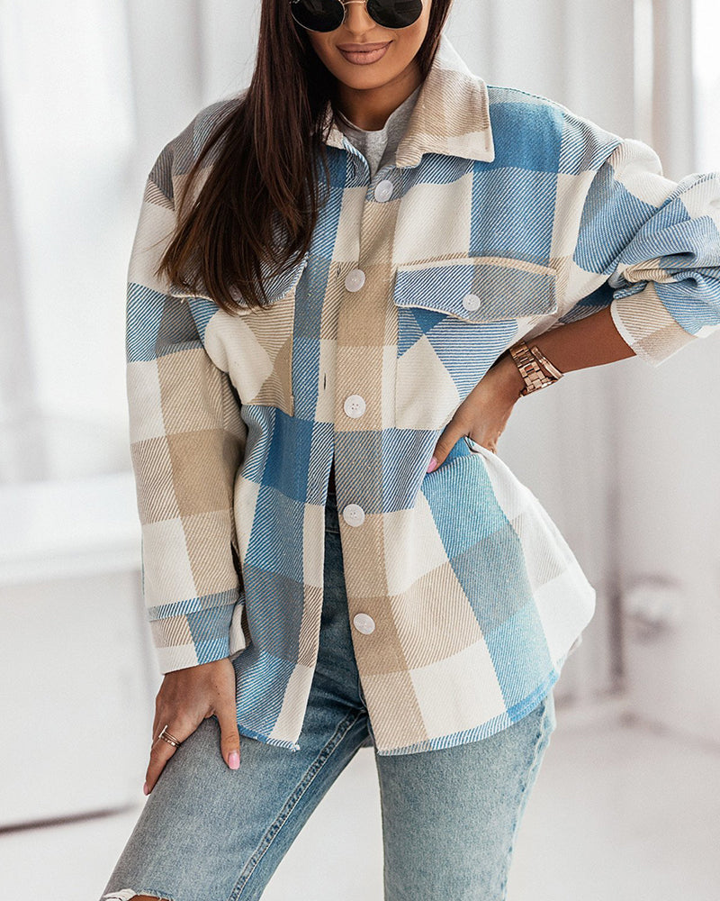 Women Flannel Plaid Light Weight Jacket Shirts Long Sleeve Button Down Shirts Coats