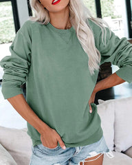 Casual Crew Neck Sweatshirts Long Sleeve Solid Tunic Tops Loose Pullovers