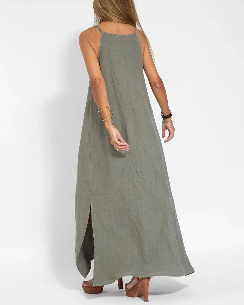 Casual Loose Sleeveless Spaghetti Side Split Maxi Dress