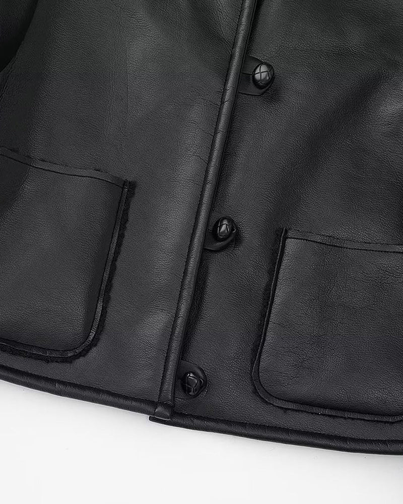 Thick Lapel Velvet Imitation Leather Jacket
