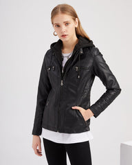 Removable Hooded PU Faux Leather Jackets Coats