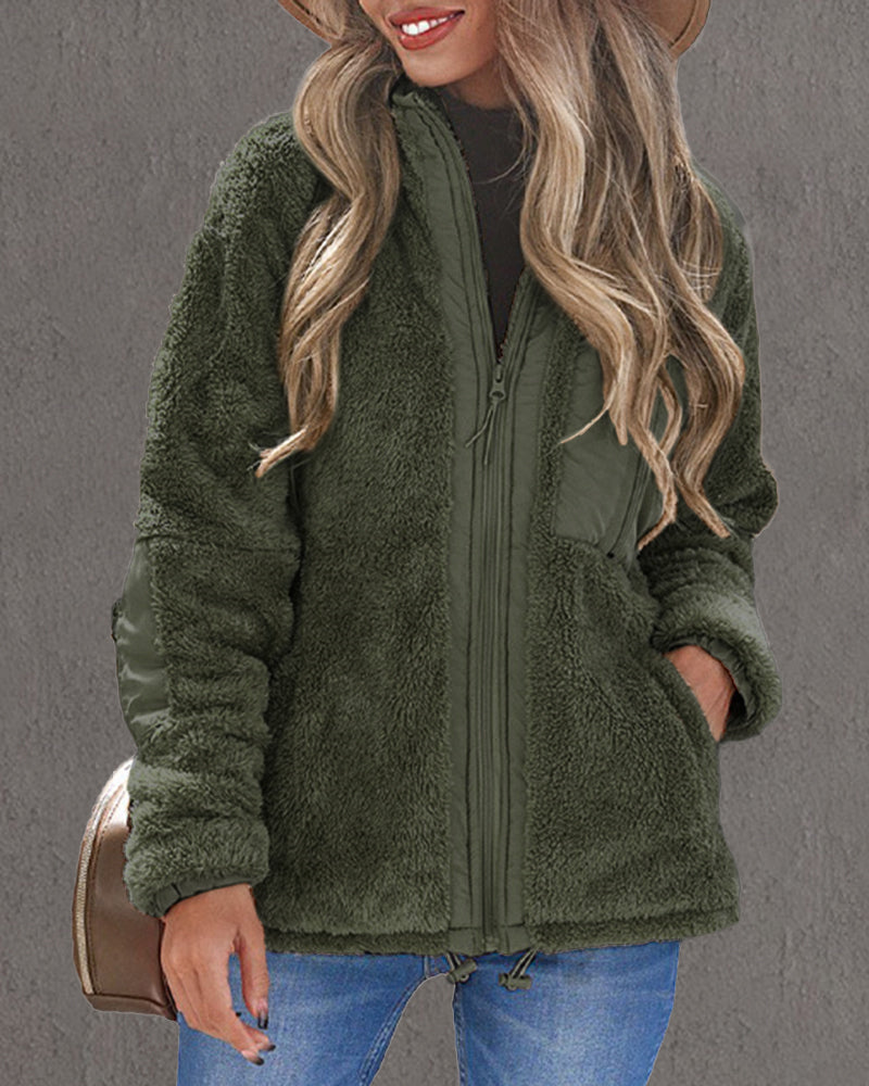 Zip-up Pocket Lapel Double-Sided Plush Fuzzy Coat