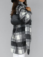 Lapel Single-breasted Double-pocket Plaid Coat