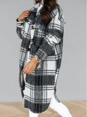 Lapel Single-breasted Double-pocket Plaid Coat