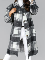 Lapel Single-breasted Double-pocket Plaid Coat