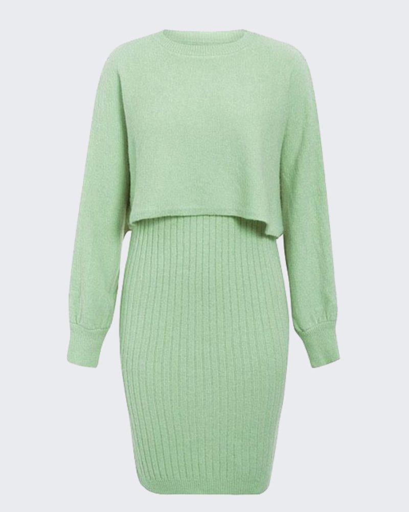 Women's Two Pieces Sets Long Sleeve Lazy Style Fashionable Sweater + Solid Knitted Skirt Dress