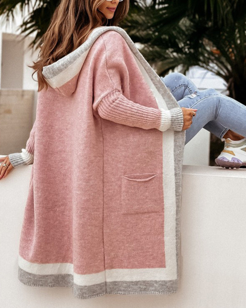 Oversized Knit Long Cardigan Hoodie Balloon Long Sleeve Pocket Jacket