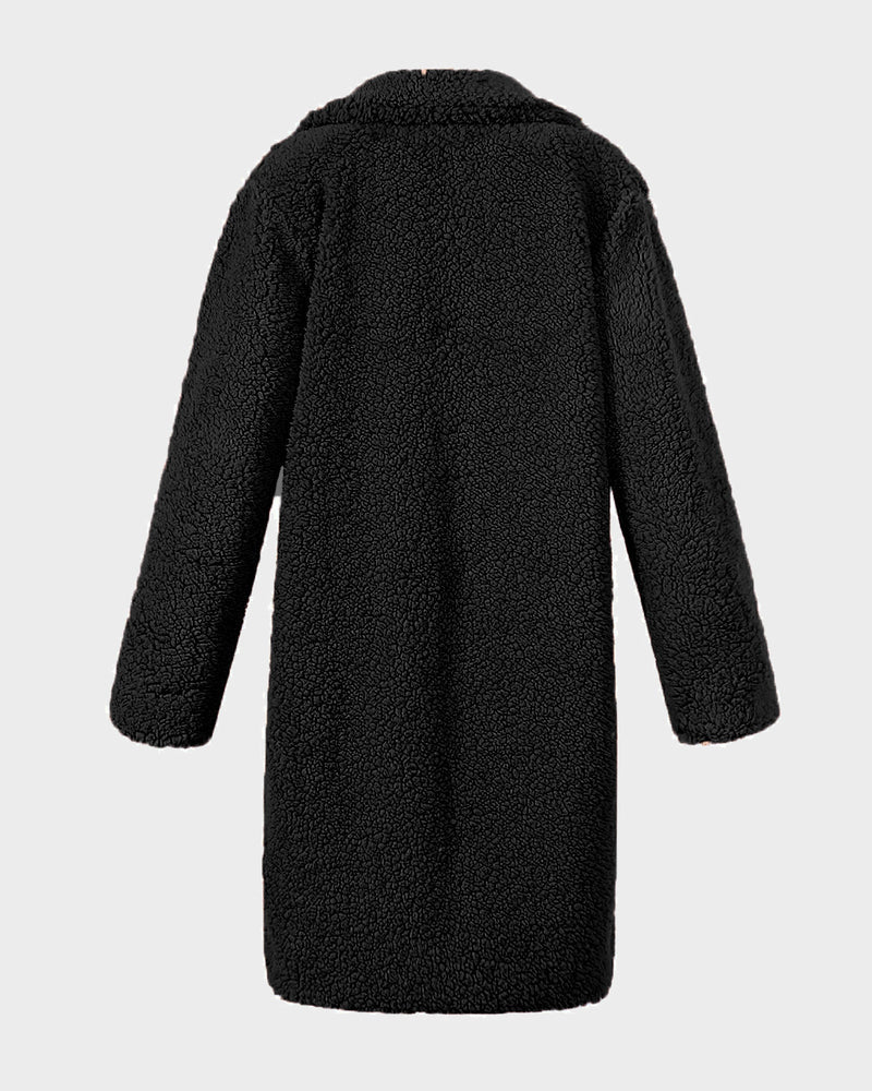 Faux Fur Plush Coat Open Front Solid Long Teddy Overcoat