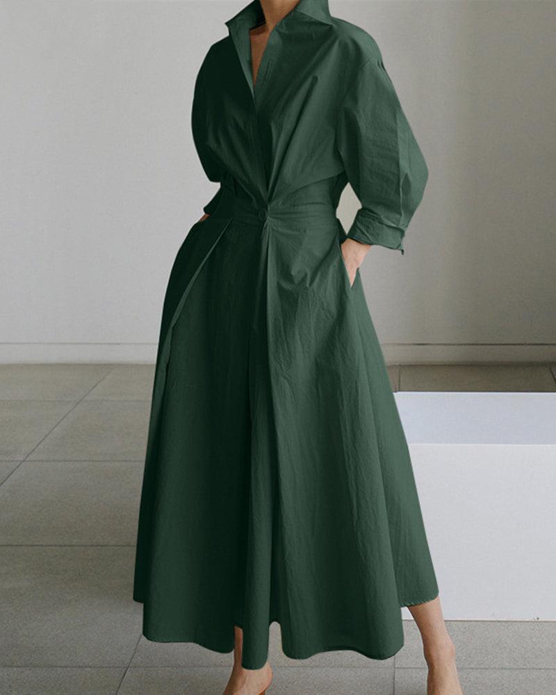 Oversized Shirt Maxi Dress Long Sleeve Button Smocked Long Dress with Pockets Swing Beach Party Dress