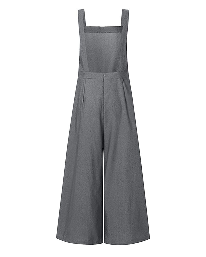 Sleeveless Overalls Jumpsuit Casual Solid Wide Leg Bib Pants Rompers