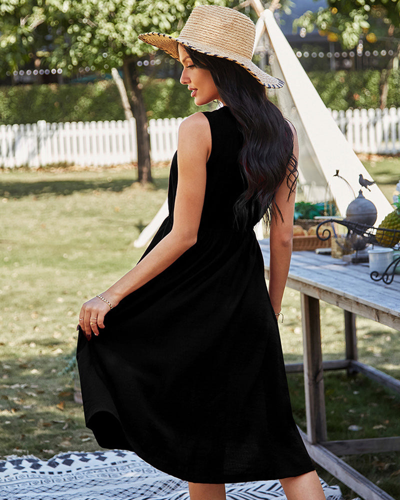 Solid Color Short Skirt Sexy Off Shoulder Waist Sleeveless Dress