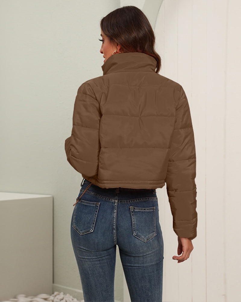 Short Puffer Jacket Stands Up Zipper Outerwear