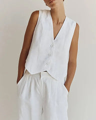 Classic Linen Vest and Wide Leg Pants Set