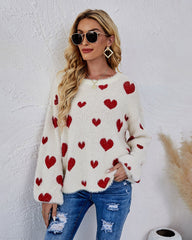 Love Pattern Round Neck Knit Sweater