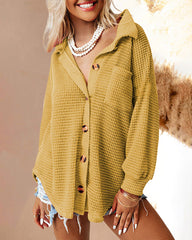 Casual Long Sleeve Top Solid Color Lapel Loose Mid Length Shirt Jacket