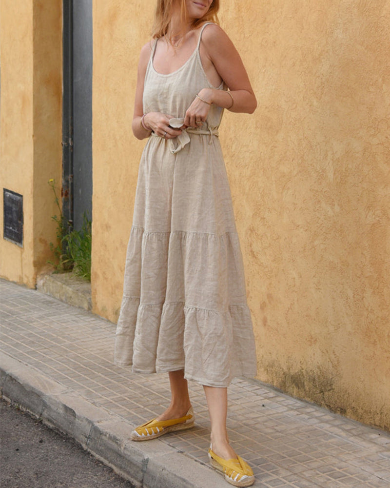 Suspender Dress Casual Vacation Style Splicing Design Sleeveless Long Dress