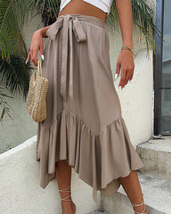 Elegant Irregular Ruffle Hemline A-line Midi Skirt