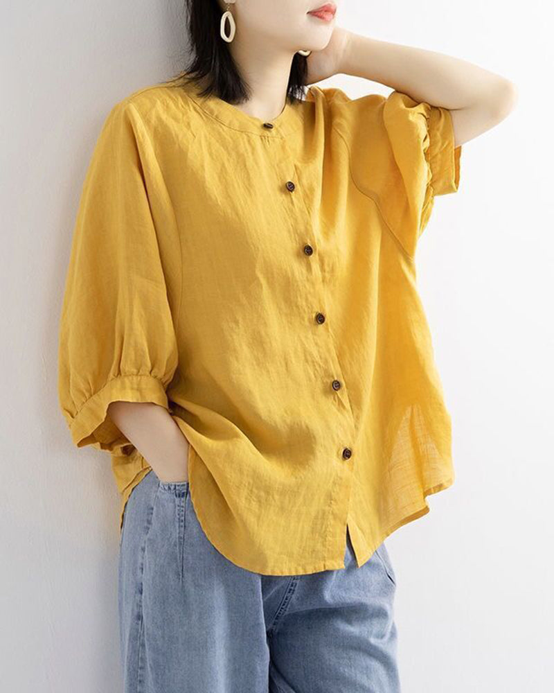 Lantern Sleeve Retro Loose Mid-sleeve Plus Size Shirt