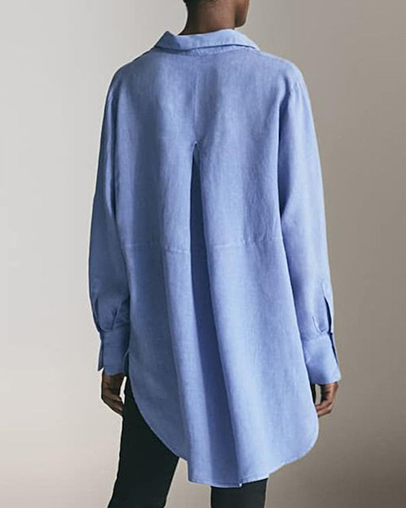 Long Sleeve Loose Casual Women's Shirt Solid Color Lapel Shirt Top