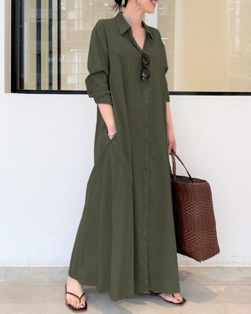 Beach Casual Solid Color Loose Temperament Long Shirt Dress