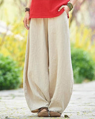 Casual Cotton Linen Baggy Pants with Elastic Waist Relax Fit Lantern Trouser