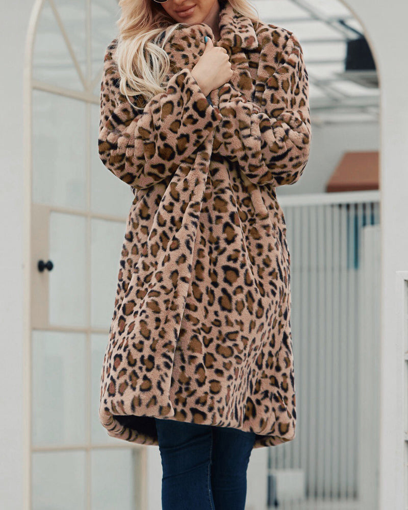 Faux Fur Coat Leopard Print Fluffy Coat